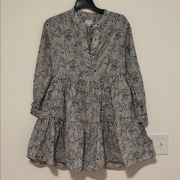 J. Crew Tiered Zebra Print Long Sleeve Dress Size XXS - Picture 2 of 7